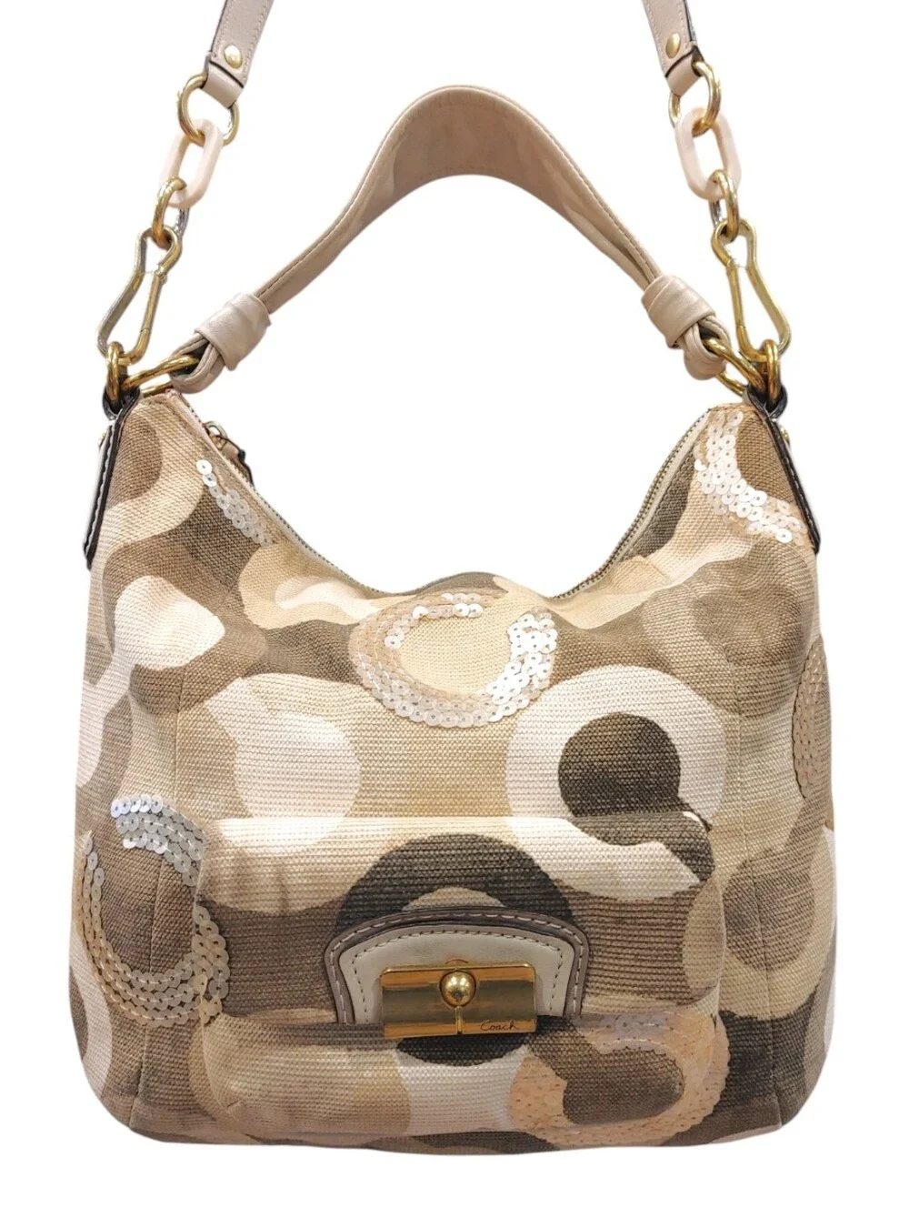 Coach Kristin Graphic Sequin Op Art Signature Corduroy Hobo Handbag Purse Bag